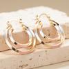 Double Layer Two Tone Hoop Earrings for Women Stylish Three Tone Round Circle Earrings Fashion Daily Party Jewelry