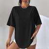 European Summer 2026 Women's Mid-Length Plain Loose T-Shirt with Five-Point Sleeves