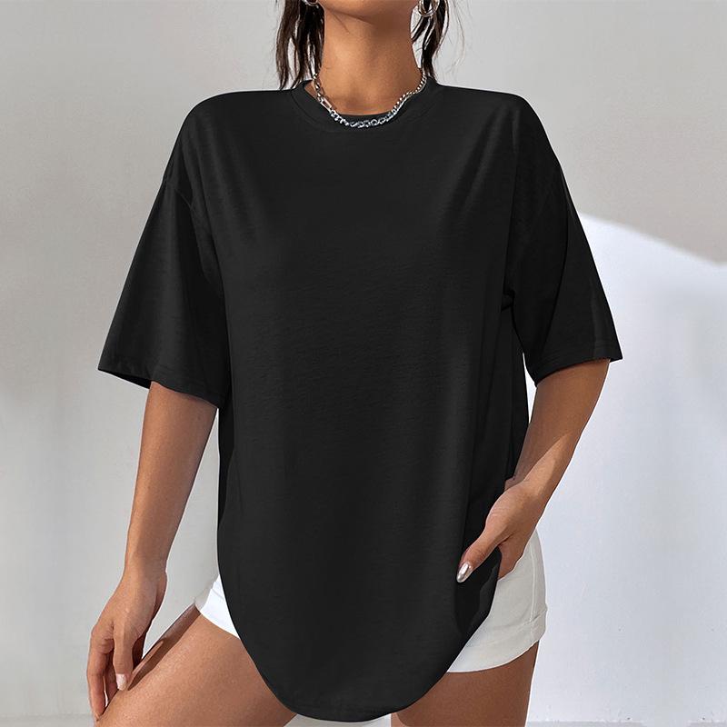 European Summer 2026 Women's Mid-Length Plain Loose T-Shirt with Five-Point Sleeves
