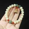 Jade Creamy Yellow Bodhi Root Barrel Bead Bracelet with Lotus Pod Pendant Unisex Chinese Style Wooden Hand Decoration Jewelry
