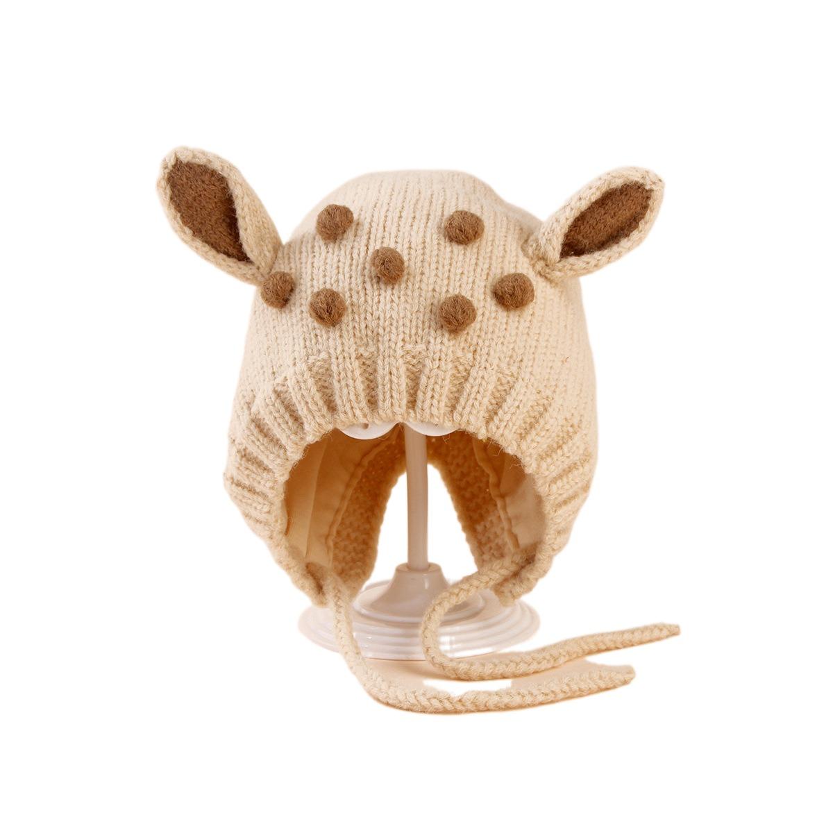 

Теплая вязаная шапочка для младенца, очаровательная детская шапочка-бини, новые детские шапочки Олененок , для малышей бежевый