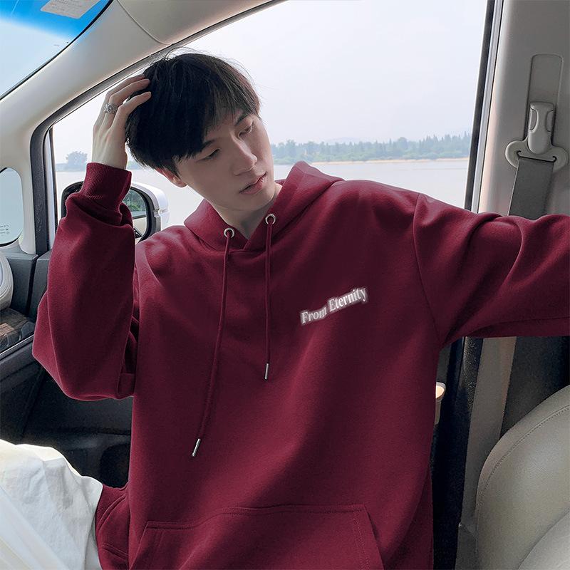 

Letter Printed Sweater Boys Autumn New Trendy Brand Loose Hooded Jacket XXXL бордовый
