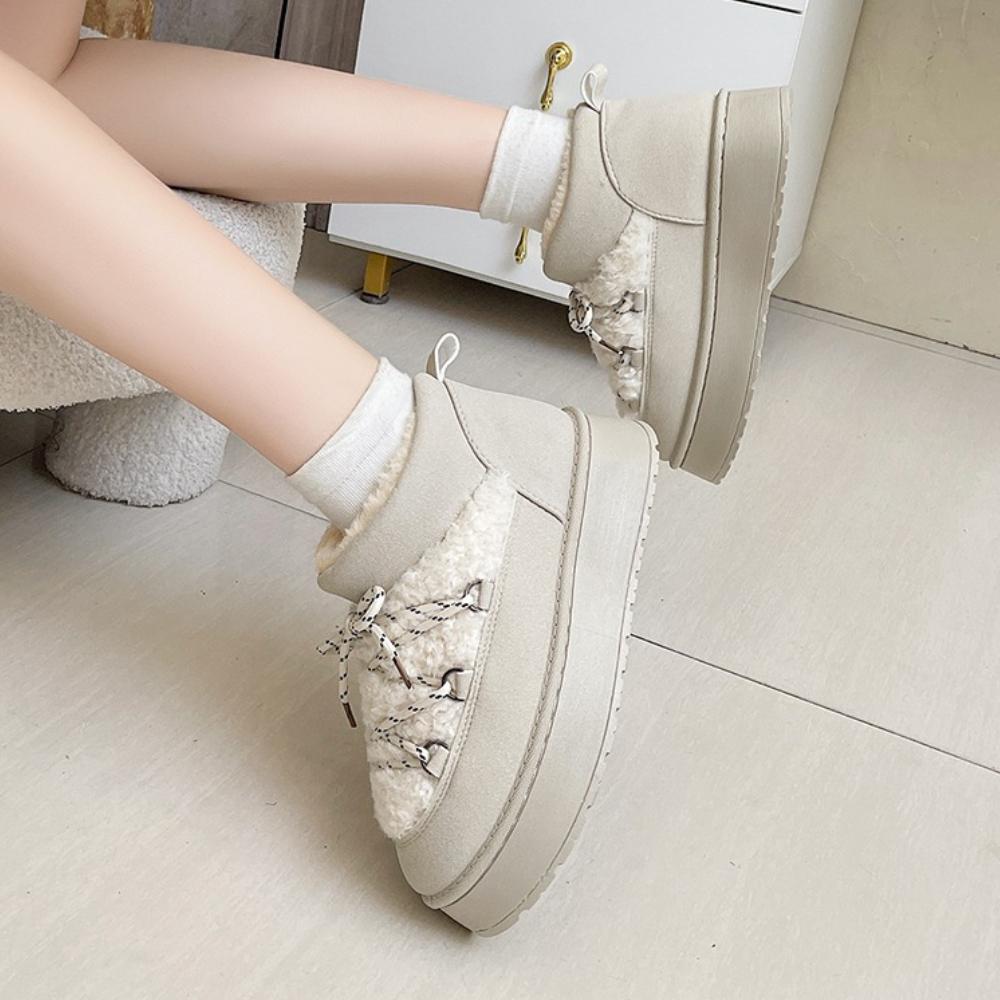 Fashion Women's Winter Thick Bottom Lace-Up Cotton Snow Boots Round Toe Comfortable Short Tube Fashionable Ankle Boots for Women