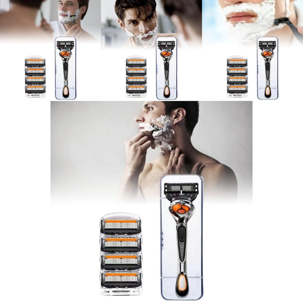 Innovative Five Blade Shaving Razor For Gentlemen With Stylish Orange And Black Color Scheme