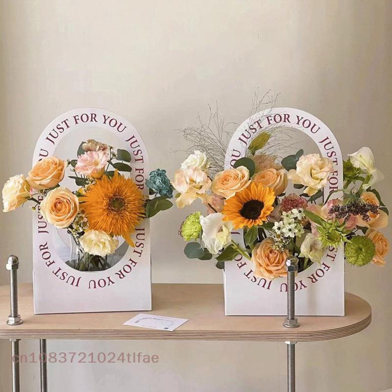 1Pc Paper Flower Basket Flower Wrapping Box Gift Bag For Wedding Birthday Christmas Party Flower Bouquet Decor Supplies