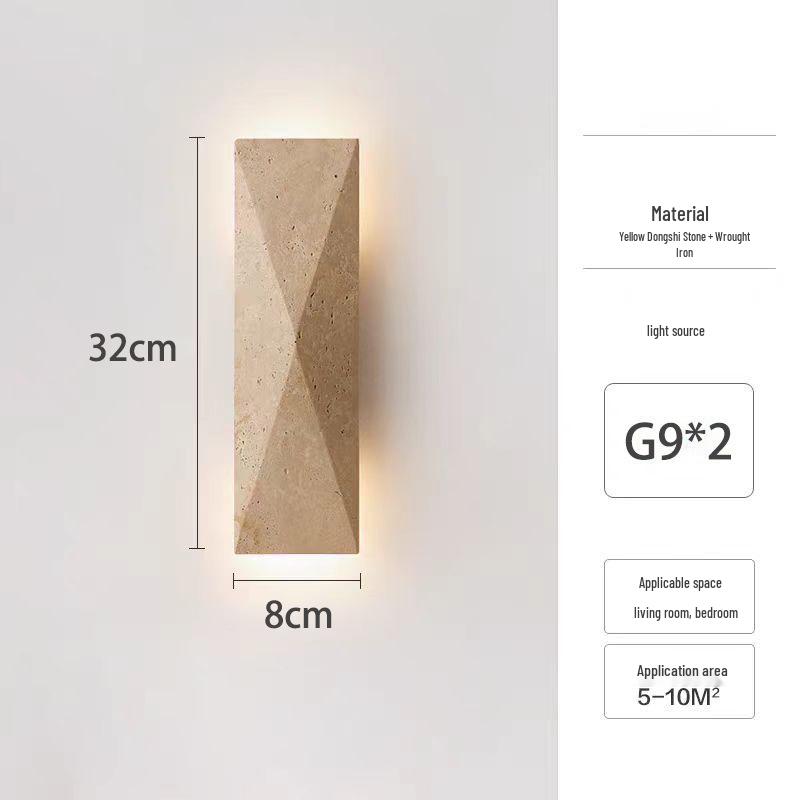 Wabi-sabi Style Yellow Travertine Wall Lamp for Bedroom, Courtyard, or Balcony - Waterproof Outdoor Light.