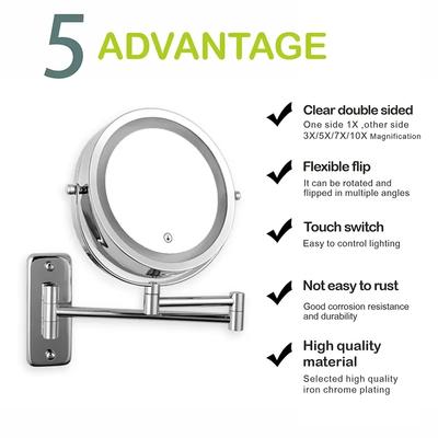 7 Inch Wall Mounted Makeup Mirror 3x/5x/7x/10x Magnifying Double Side USB Charging Bathroom 3 Color Light Smart Cosmetic Mirrors
