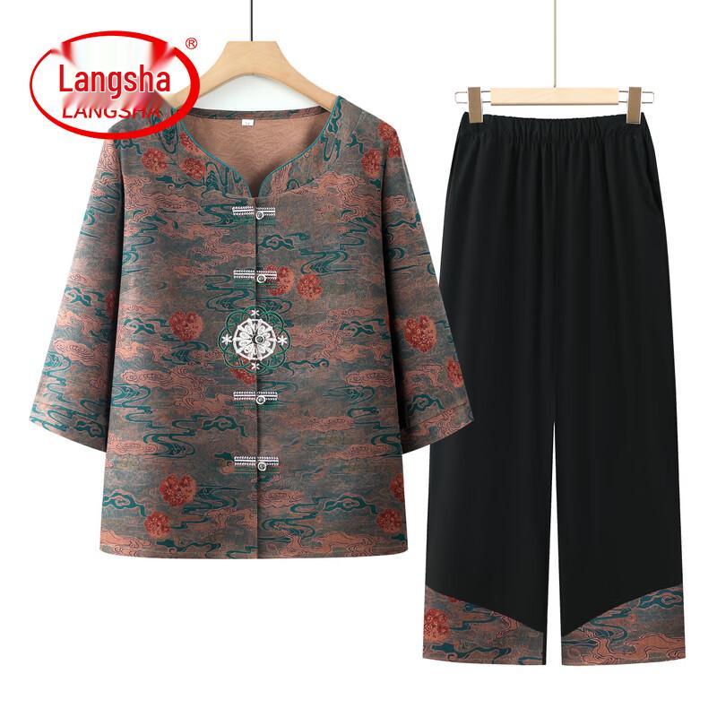 LangSha Mid-Aged Women s Chinese Style Summer Outfit 3XL