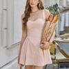 Jacquard suspender dress, European and American sexy backless strap pleated shoulder strap adjustable short skirt