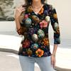 Women's Fashion Casual Print Button-down Shirt 3/4  Sleeve Tops