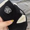 Ladies Spring and Autumn New Style Camellia Embroidery Black and White Contrast Color Sweet Tube Cotton Socks