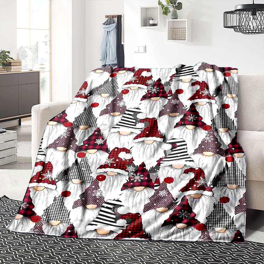 1Pc Christmas Gnome Celebration Blanket Soft Throw Blanket For Home Bedroom Bed Sofa Travel Office Solid Christmas Blanket