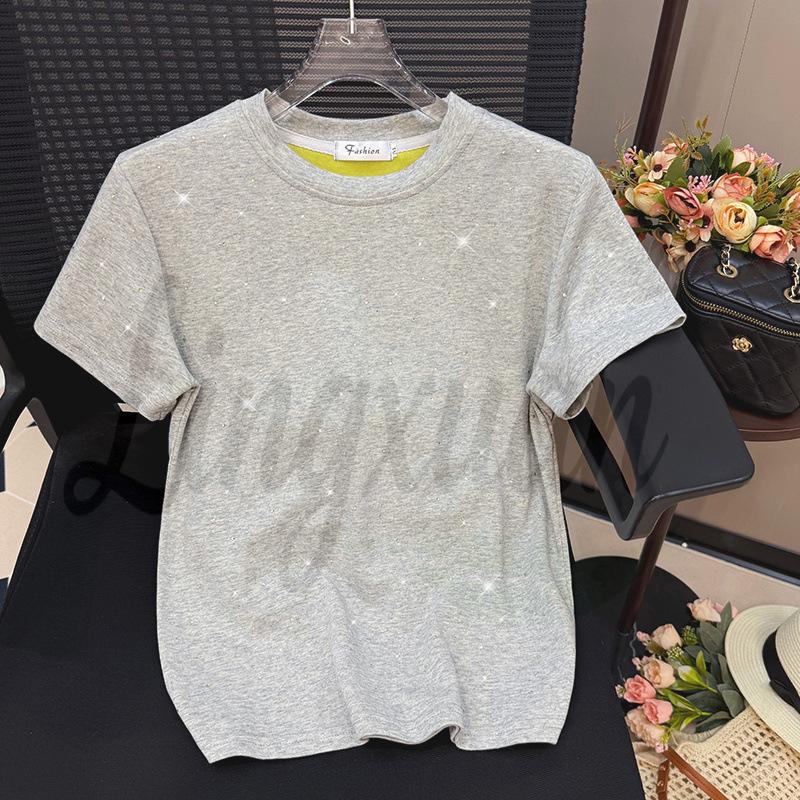 

Women s Shiny Hot Drill Short-Sleeve T-Shirt: Summer 2026 Versatile and Beautiful Top Extra Large сірий колір