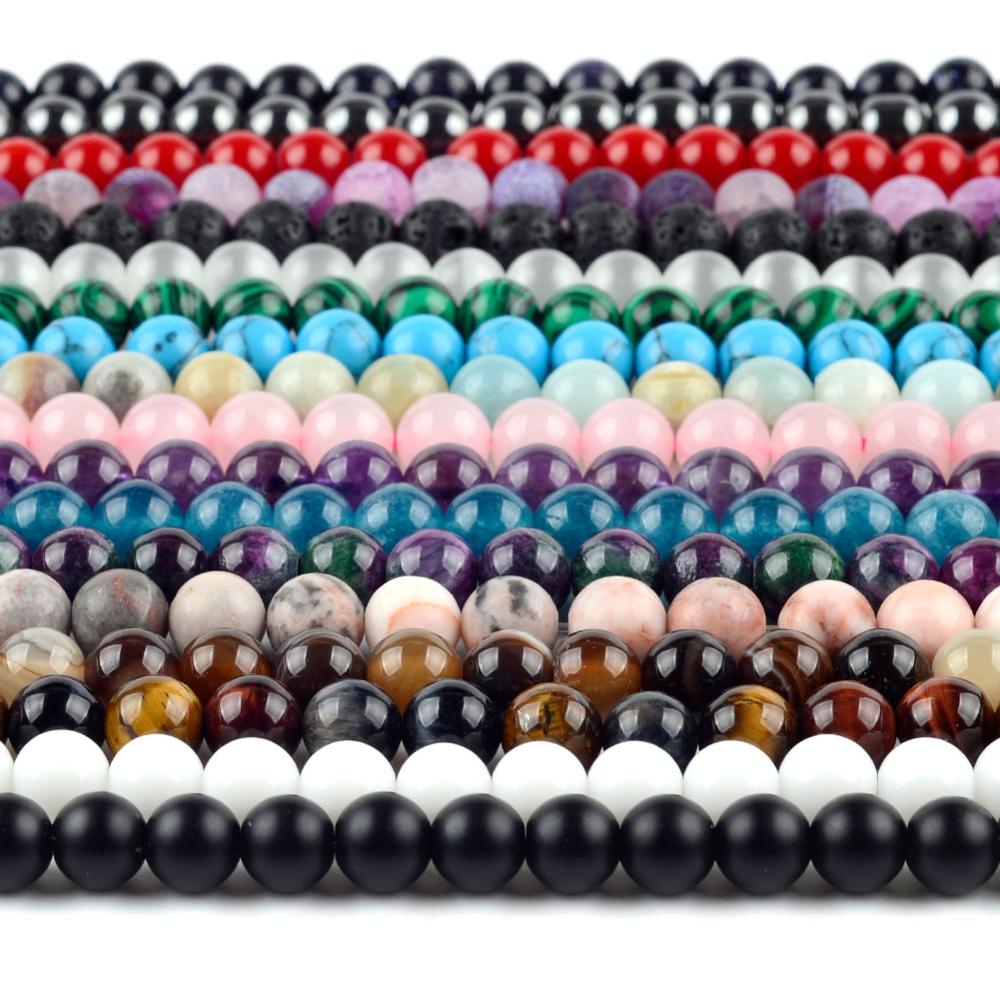 Natural Round Tiger Eye Amazonite Lava Turquoises Agates Jaspers Garnet Spacer Loose Stone Beads For Jewelry Making DIY Bracelet