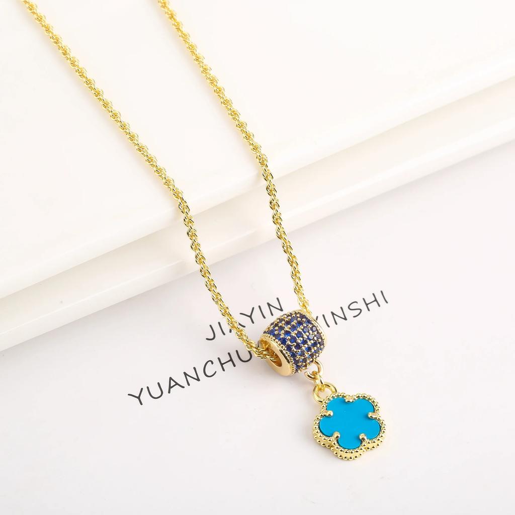 Luxury shiny Zirconia Earrings for women Fashion Five-leaf Flower Earrings Necklace set Classic women's party jewelry Shamrock