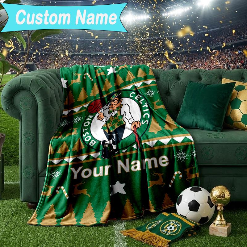 Custom Name Blanket Boston Basketball Blanket Bedding Blanket for Travel, Camping, Living Rooms, Offices, Sofas, Fan Christmas Gift