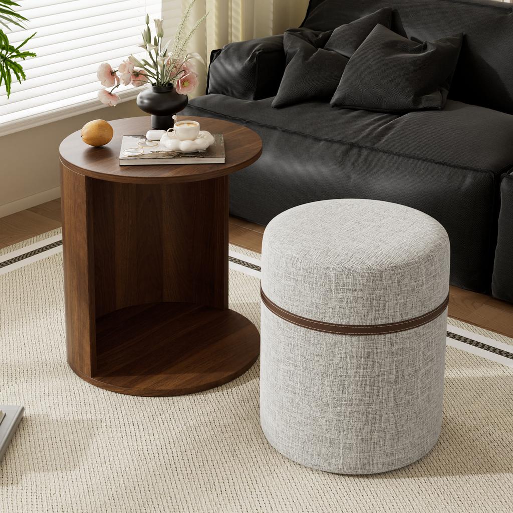 Set Tavolino con Sgabello Tavolino Rotondo Comodino Tavolino da Divano Tavolino Occasionale con Contenitore Legno MDF Aspetto Mobili Moderni per Soggiorno