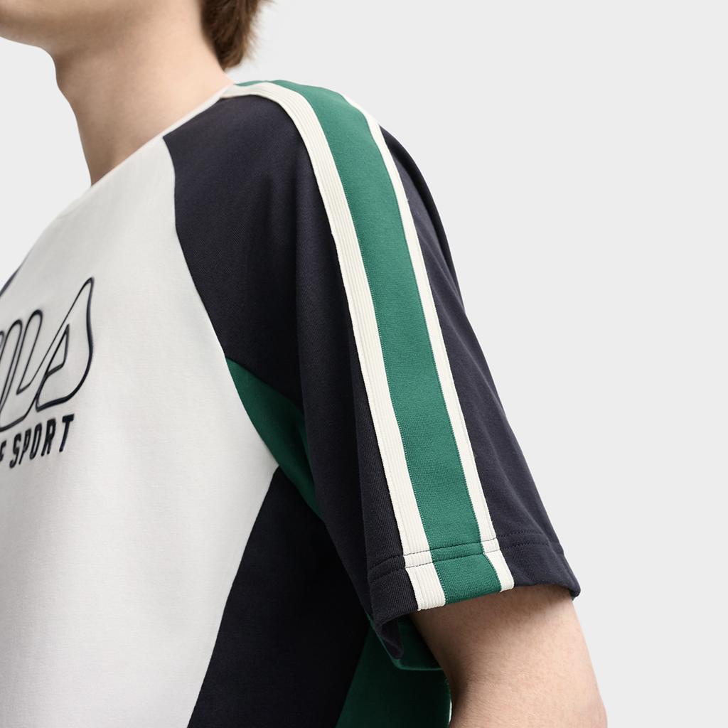 FILA Original Retro Fashion Casual Comfortable Versatile Knitted Short Sleeve T-Shirt Men Tops Cloud-Mushroom-White F11M539120FWT