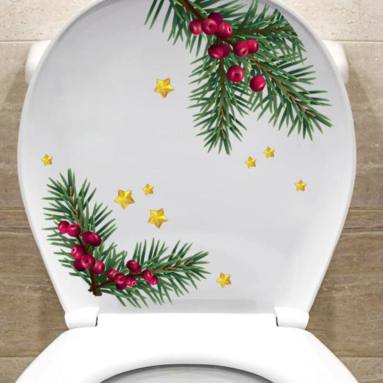 Weihnachts-Toilettenaufkleber, Tannenzapfen, grüne Pflanze, Blätter, leicht abziehbar, ohne Rückstände, verschönern das Badezimmer