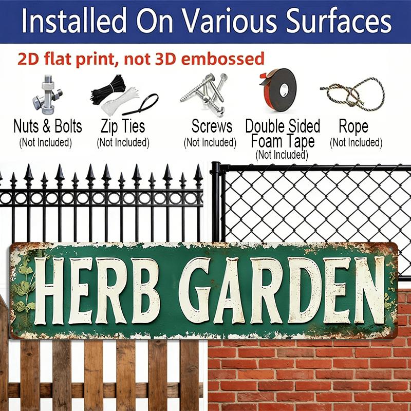 2D Flat - 1pc Vintage Metal Herb Garden Sign, Rustic Green Wall Decoration, 15.7×3.94inch- Perfect for Home, Café, Bar, Garage, Country House, Garden