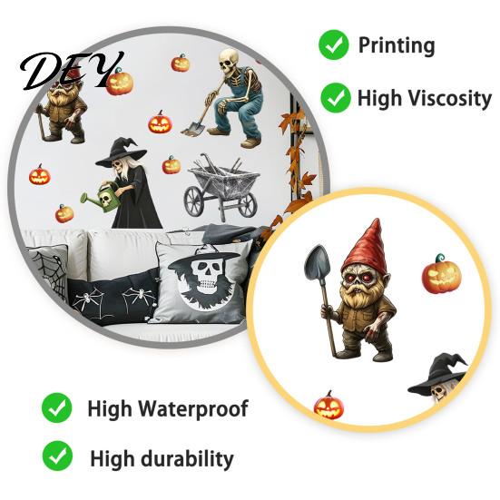 Holiday Atmosphere Wall Accents Halloween Sticker, Pumpkin Witch Skeleton Printed, Self-adhesive Waterproof Spooky Farmhouse Party Decor PVC