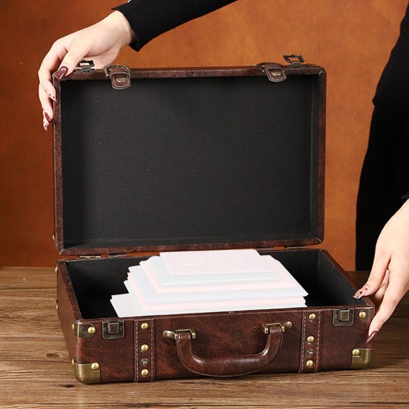 Baule in Legno Manico in Ecopelle Custodia da Trasporto Contenitore Portaoggetti Portatile Per Gioielli Cosmetici E Collezionismo