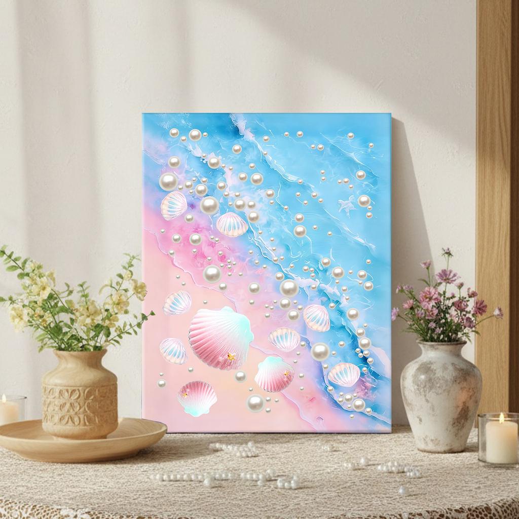 Snäckor DIY Specialform Borr Pärla Ädelsten Diamantkonstmålning Kit Med Ram 15x20cm Diamantpunkter Pärla Ädelsten Målning Heminredning