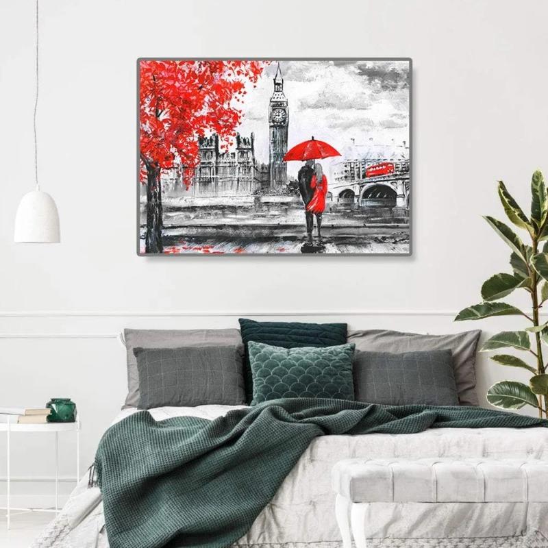 Paris Couples Walking Landscape Canvas Art Painting Modern City Abstract Eiffel Tower Watercolor Graffiti Poster Wall Home Decor