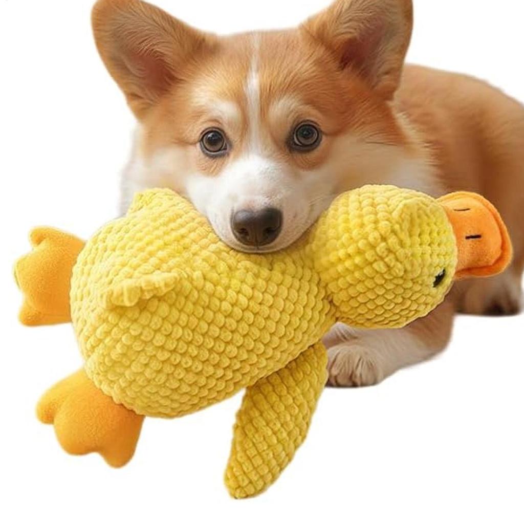 Dog sleeping with a dog hug duck toys to relieve boredom of little yellow duck pet interactive plush doll pet supplies