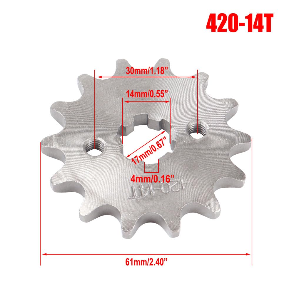 420 14T 17mm Chain Sprocket with Retainer Plate Motorcycle Front Sprocket Gear fits for 50cc 70cc 90cc 110cc 125cc 140cc 160cc Engine Pit Dirt Mini