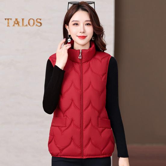 Colete de inverno feminino, casaco acolchoado espesso, gola alta, proteção de pescoço, sem mangas, fecho de zíper, cor sólida, mantém o colete aquecido