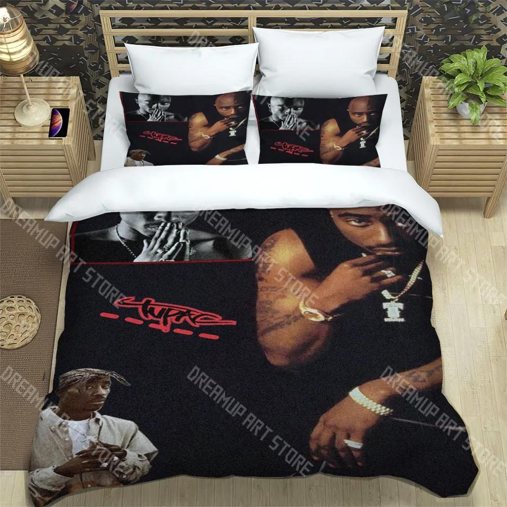 T-Tupac Shakur Fashion Trendy Print Three-piece Set Suitable for Kids or Adults Quilt Cover Pillowcase Bedding Set Birthday Gift