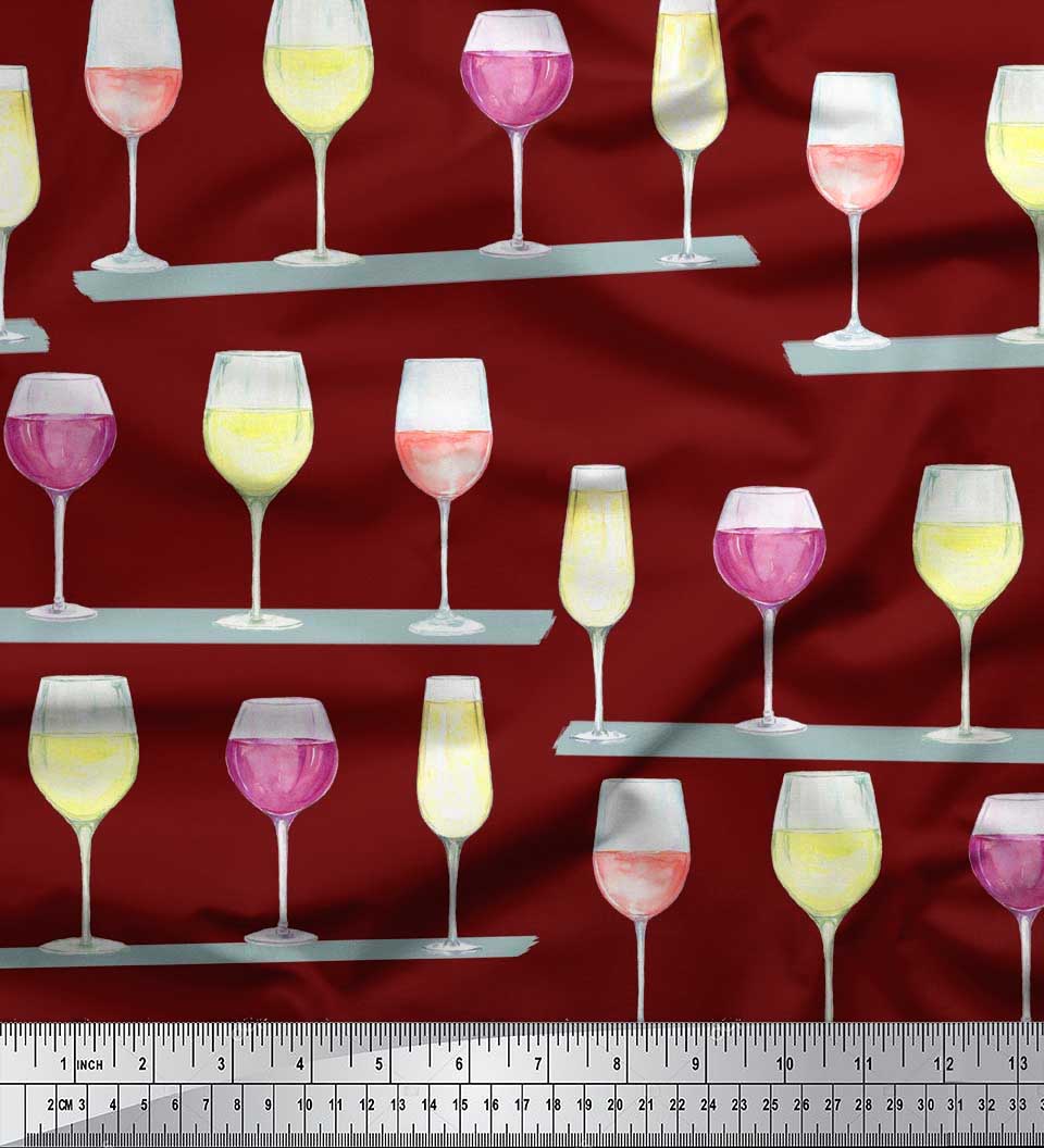 

Soimoi Japan Crepe Satin Тканина Wine Glass Bar Decor Fabric Printed meter 42 Inch 42 Inch Wide - Poly Crepe червоний