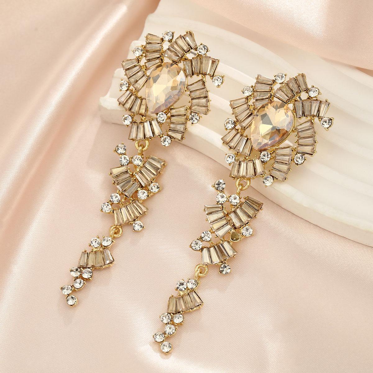 

Fashion Rhinestone Flower Tassel Earrings Elegant Exaggerated Dangle Drop Earrings For Women Versatile Jewelry шампанського