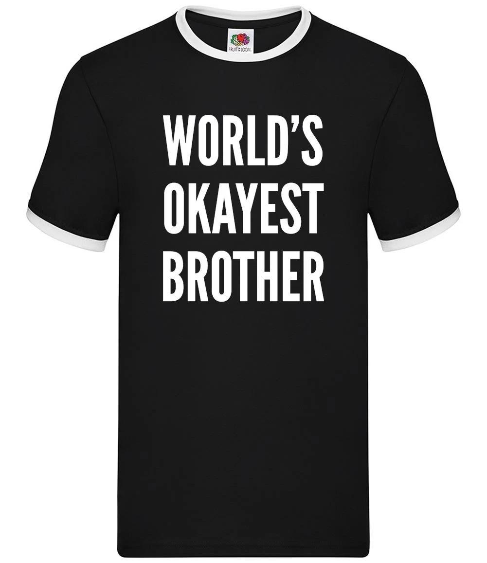 World s Okayest Brother - Mens Ringer - Sibling Funny Step Family Gift M