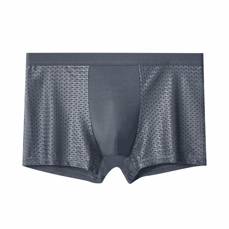 Men's Black Ice Silk Mid-Waist Breathable Mesh Boxer Briefs