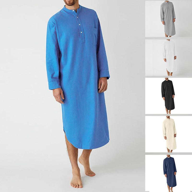Abito da uomo in colore puro, abito a maniche lunghe in arabo saudita, abito musulmano Ramadan, abbigliamento islamico medio