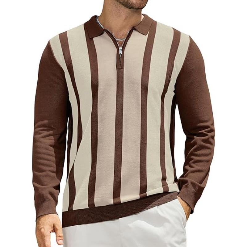 

Мужская модная повседневная рубашка-поло с длинным рукавом на молнии 2025 с отложным воротником и цифровой печатью для весны 3XL кофейный