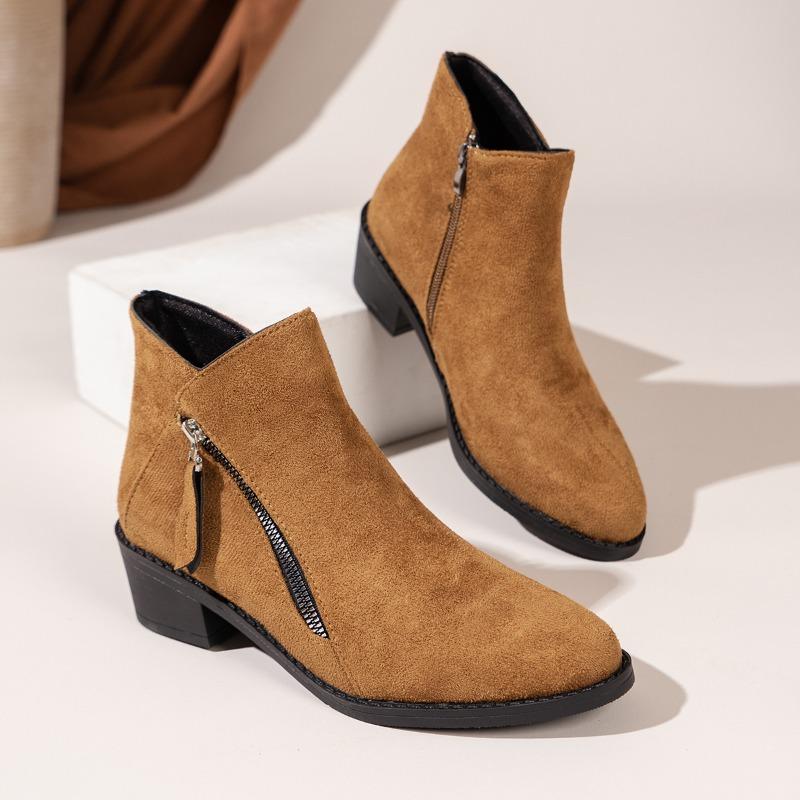 Large size winter new women's suede rubber cloth fashion boots thick heel short women's boots