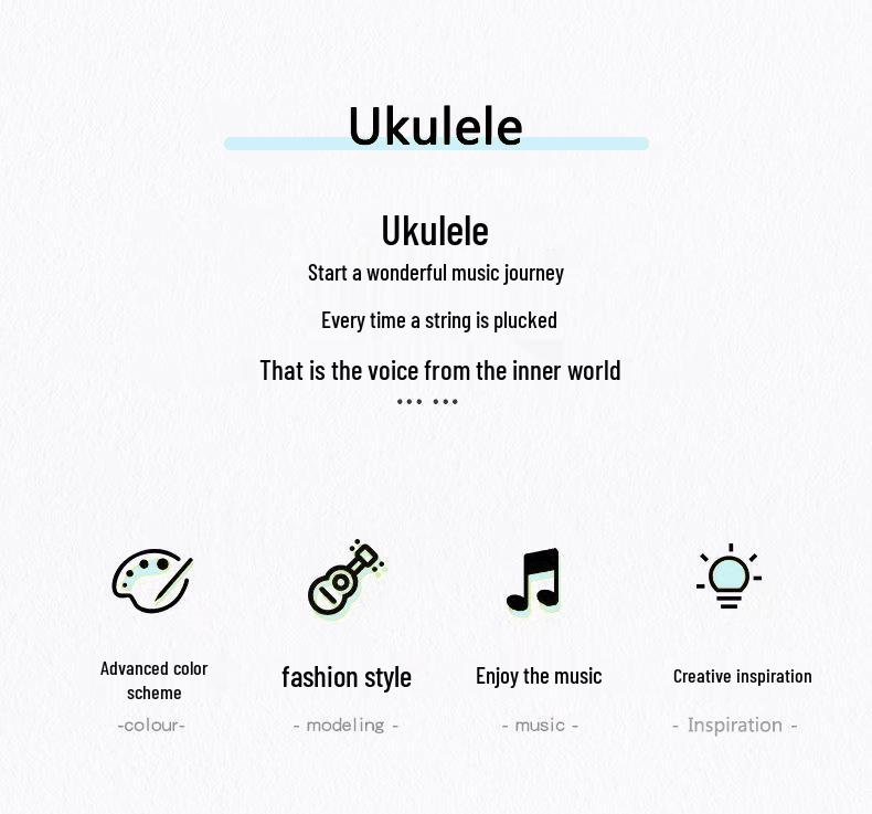 Charming Line Art Ukulele - Entry-Level Instrument for All Ages