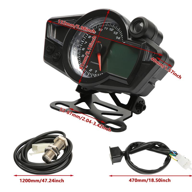 Universal LCD Digital Motorcycle Odometer Speedometer Tachometer Meter Motorbike Moto Dashboard 12V 0-14000 RPM