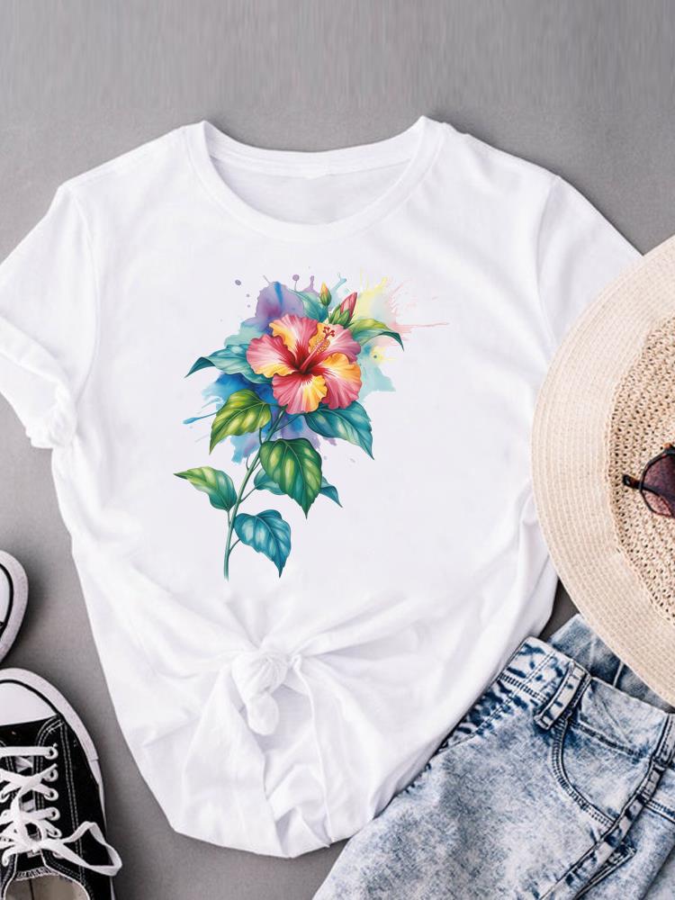 (Asian Size) Sweet Love Heart Trend Print Casual Top O-neck Short Sleeve T-shirts T Graphic Tee Fashion Female Women's Clothing