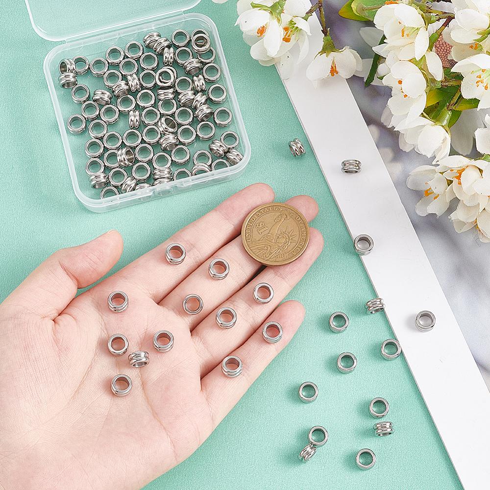 1box 304 Stainless Steel Beads Column Stainless Steel color 8x4mm Hole: 5mm 100pcs/box