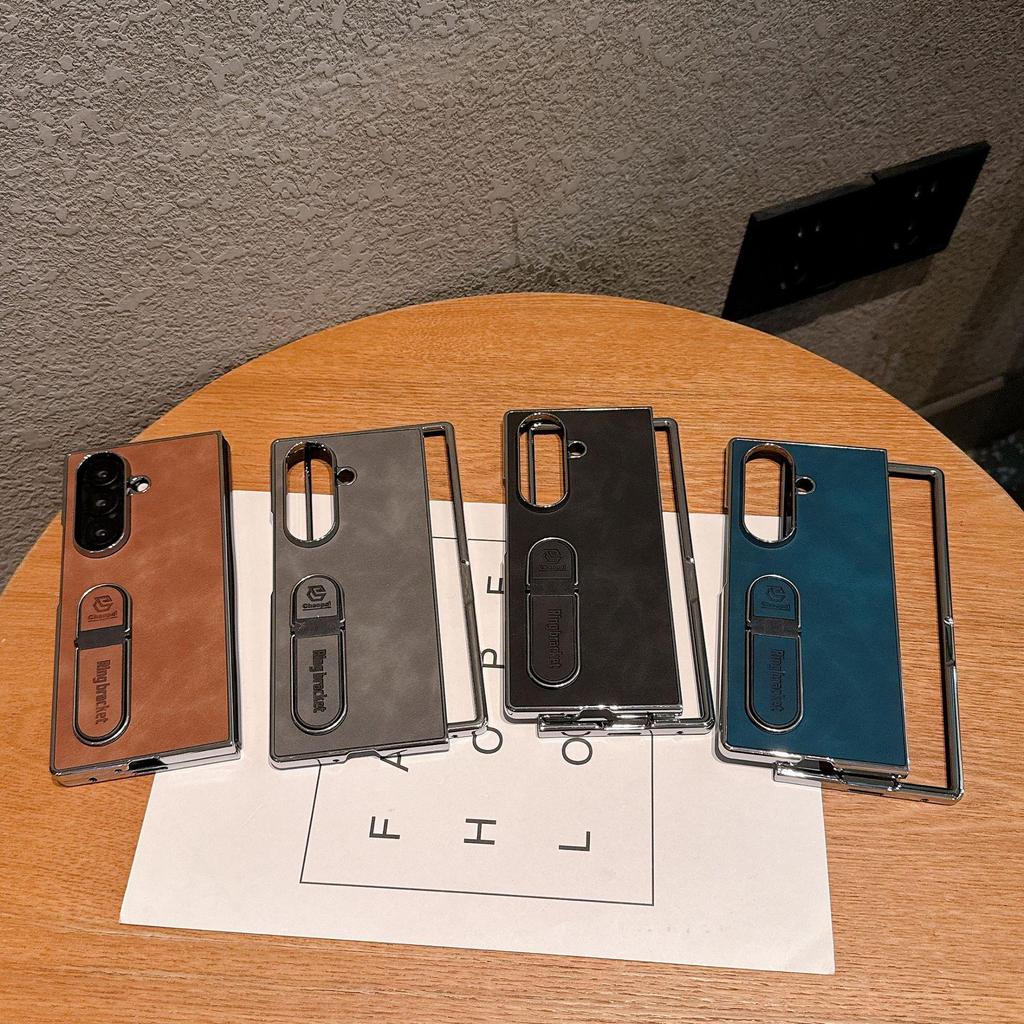 Чехол-держатель с кольцом из кожи для Samsung Z Fold7 с теплоотводом - Совместим с Flip6/7