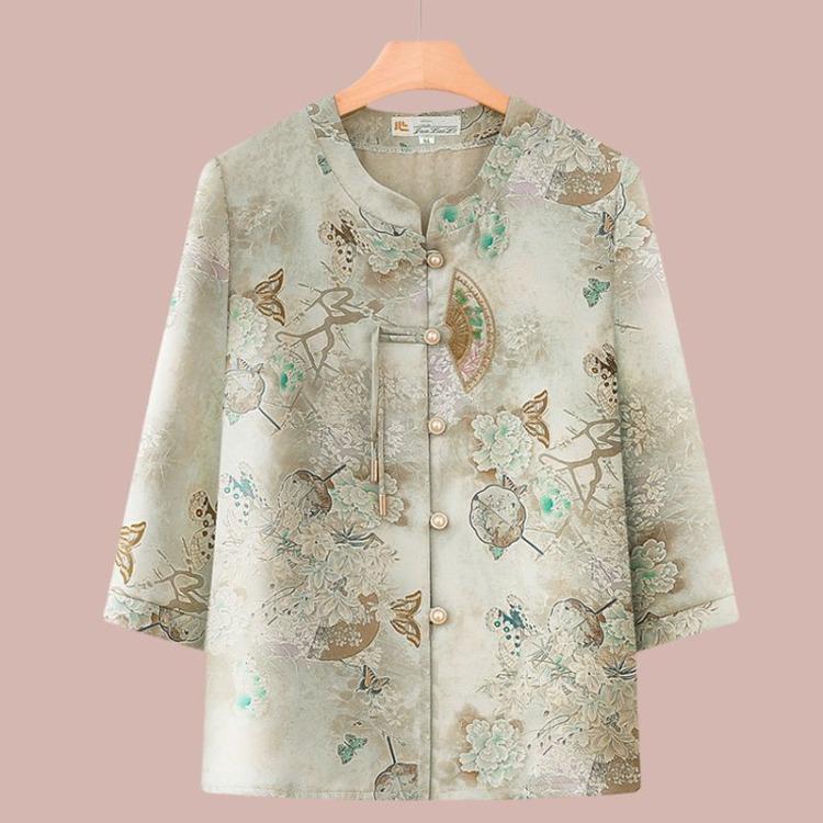 

Удобная летняя рубашка для бабушки, пожилых женщин, повседневная блузка с коротким рукавом, топы для мамы 4XL зелёный