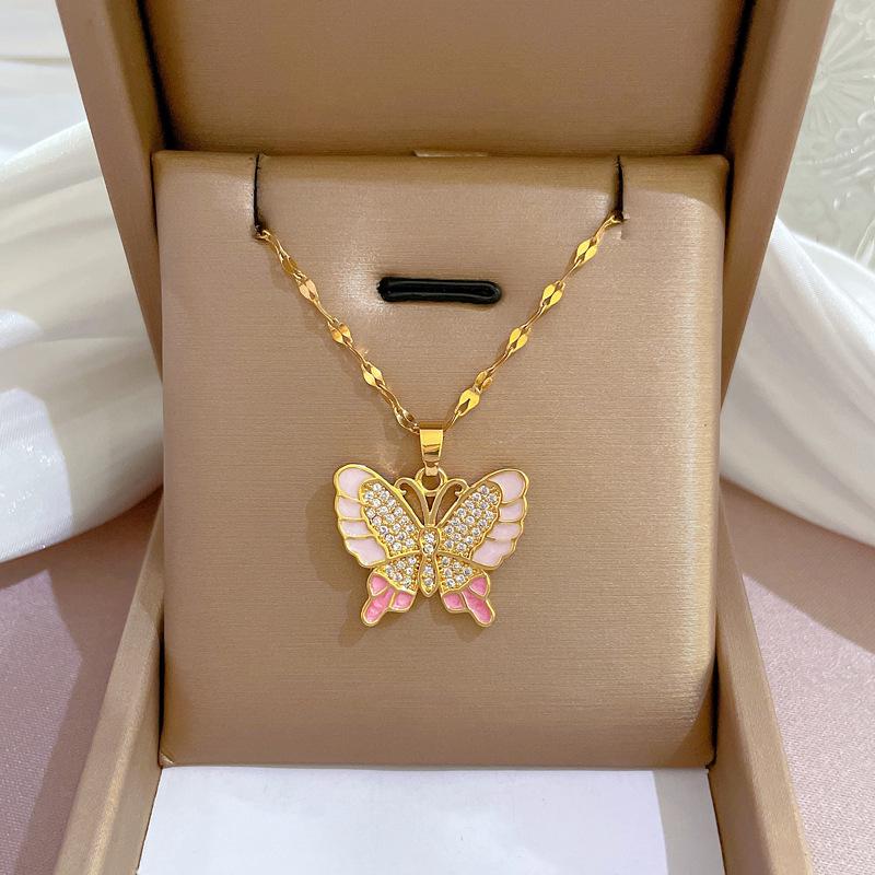 Titanium Steel Micro-Inlaid Gold Plated Women's Lucky Bead Necklace - Trendy Clavicle Chain Accessory
