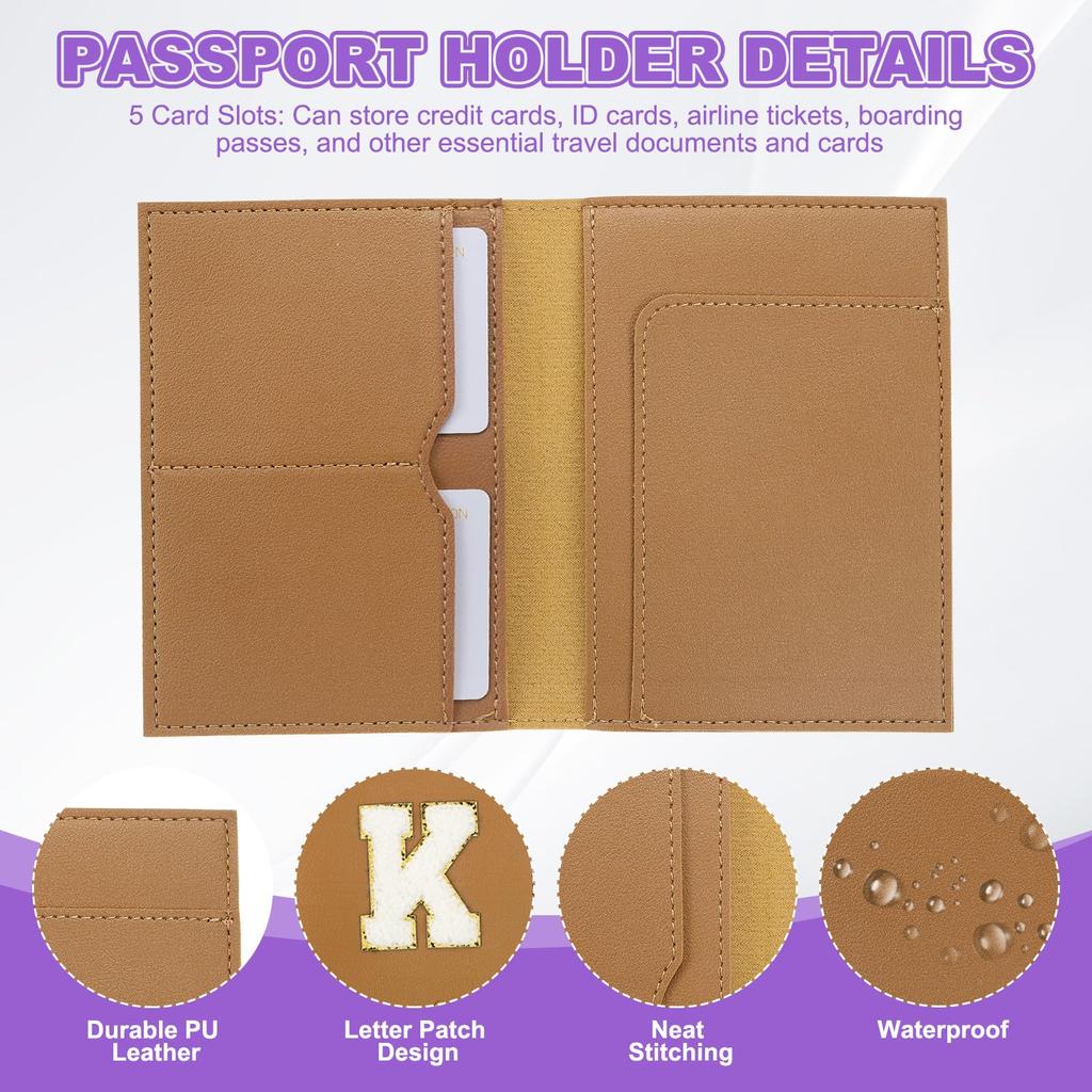 PATIKIL Travel Passport Luggage Tag Set with Initial Passport Cover and Alphabet Chenille Letter Travel Wallet Bag Suitcase Identifier for Women and