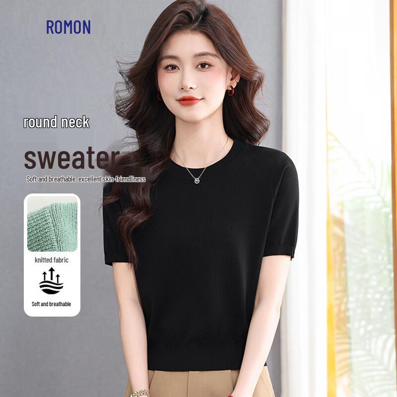 Romon Women s Basic Knit Short Sleeve Top M