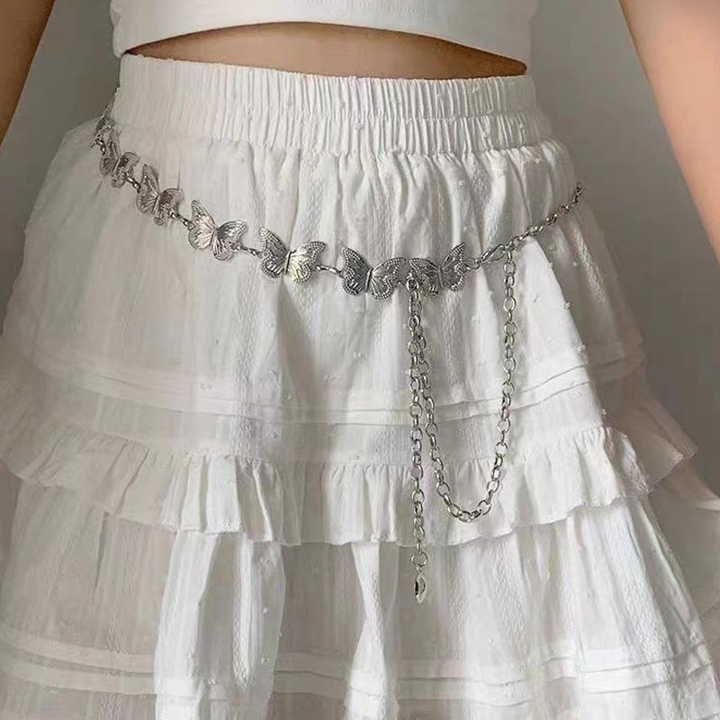 Fashion Butterfly Belt Waist Chain For Women Girl Silver Color Punk Metal Belly Belts Chain Body Chain Waistband Charm Jewelry
