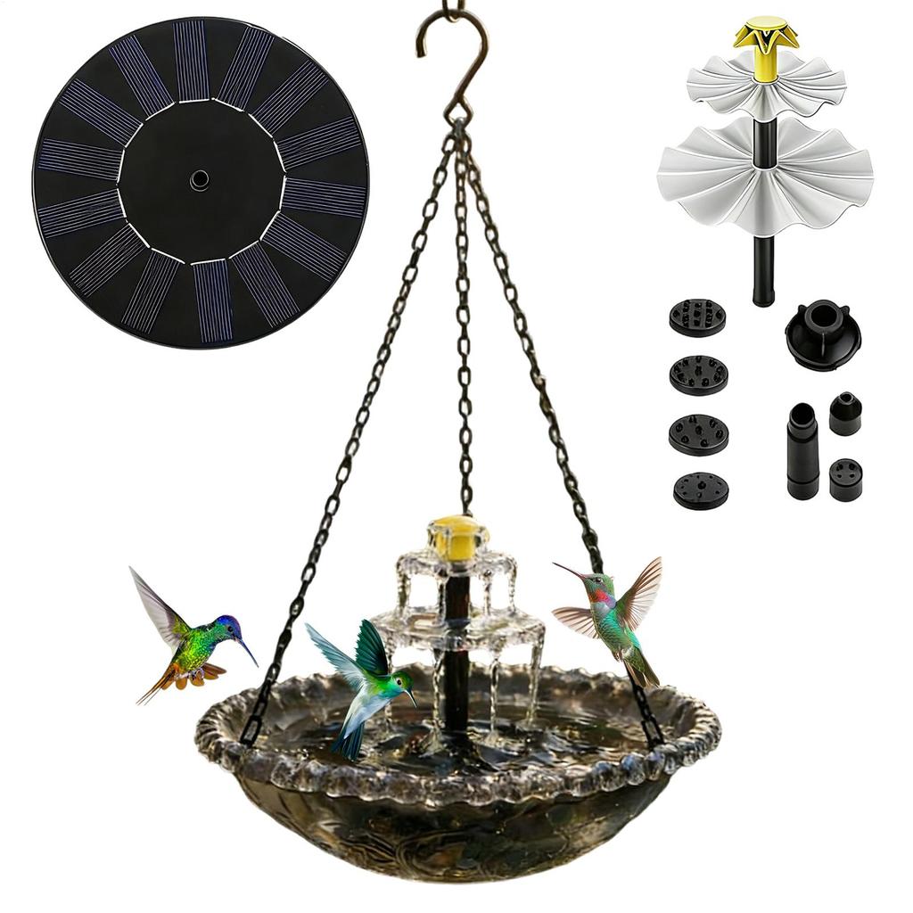 Solar-powered waterfall-style suspended bird bath fountain Bird Water Fountain Backyard Decor Solar Powered Bird Bath Fountain